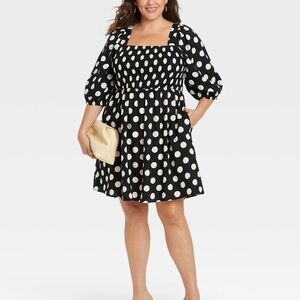 Ava & Viv Black and White Polka Dot Dress 3x